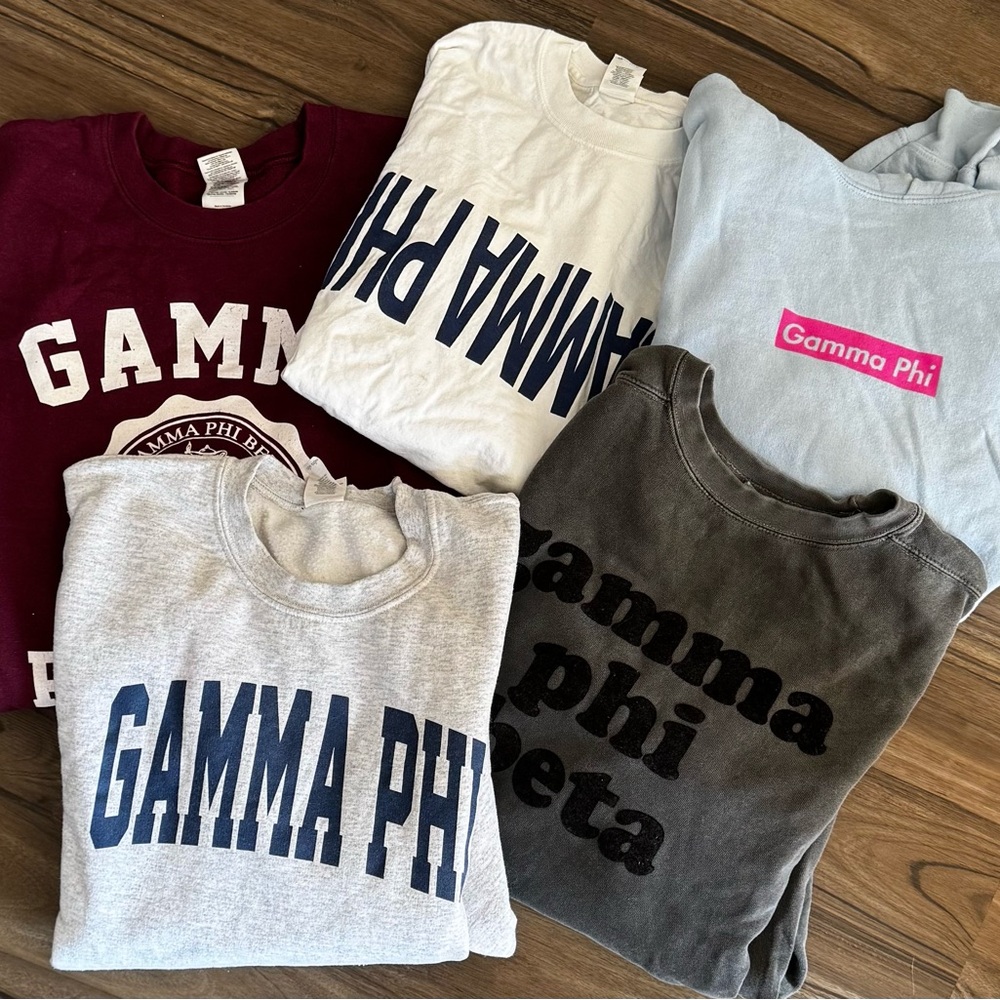 Gamma Phi Beta Pledge Hoodie TShirt Lot Bundle Med Large Blue Gray White